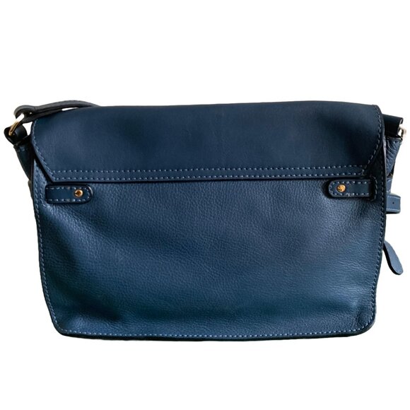 LINEA PELLE Logan Blue Leather Satchel/Messenger Doctor's Crossbody Handbag - Picture 3 of 10